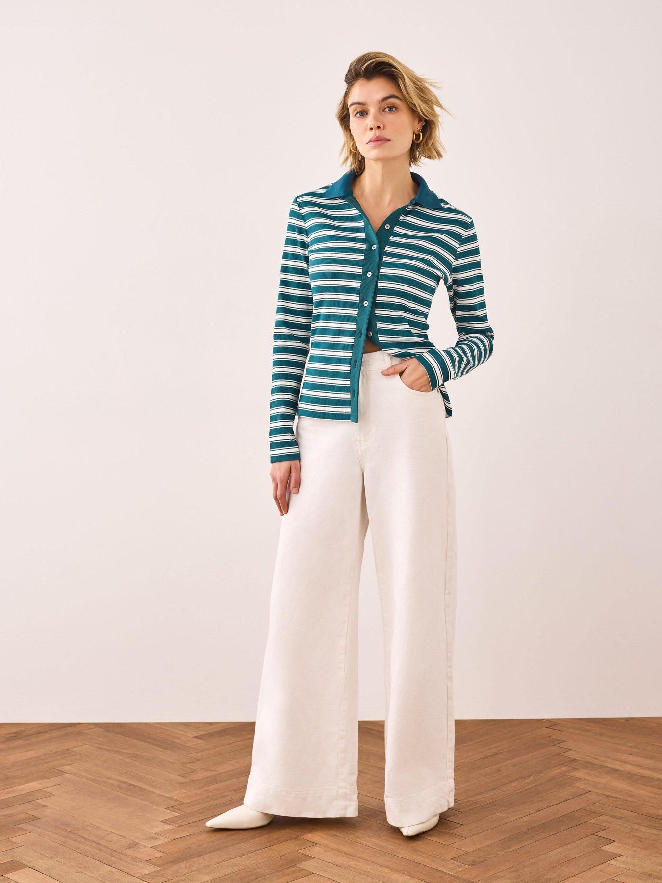  image of mint-velvet-stripe-polo-top-green