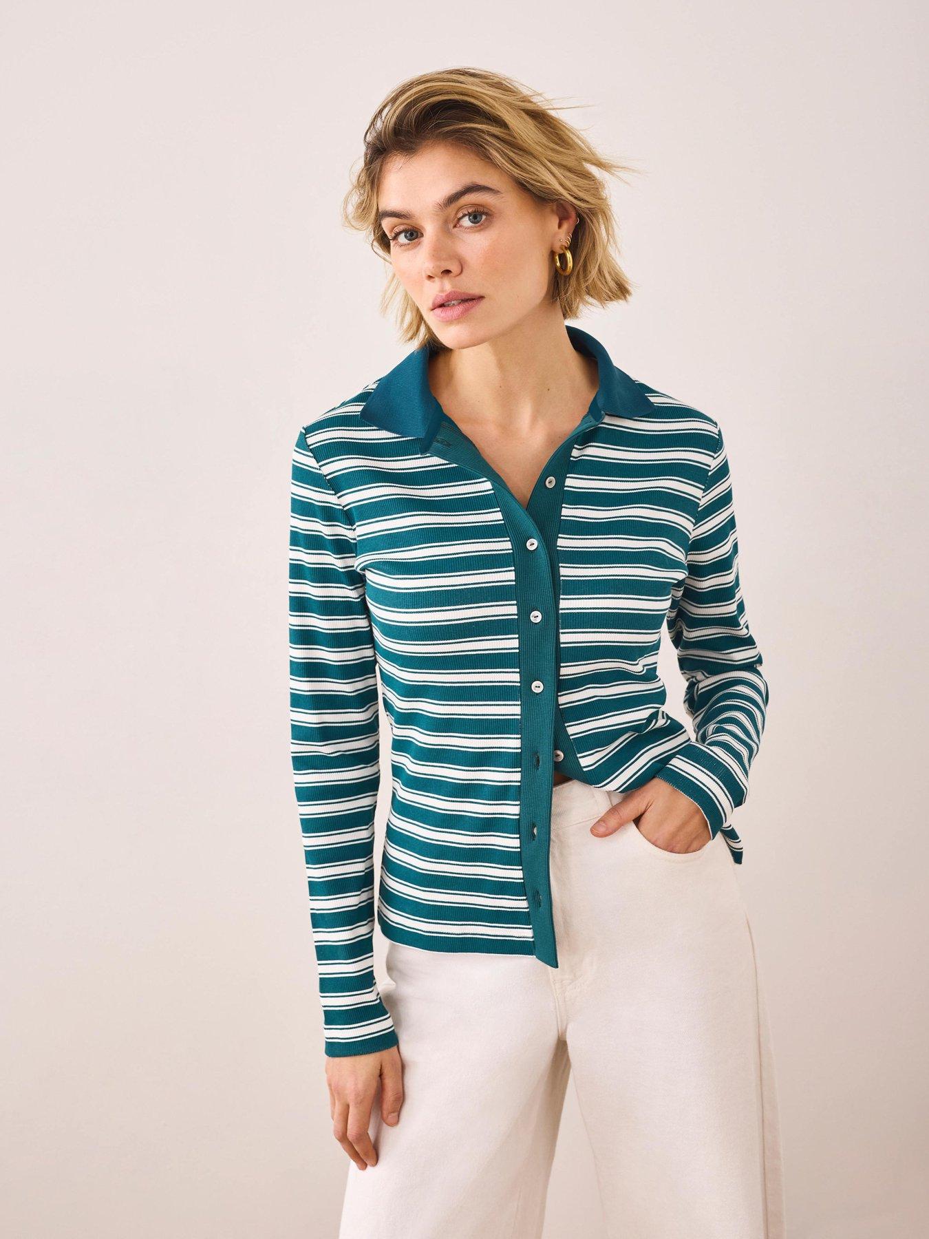  image of mint-velvet-stripe-polo-top-green