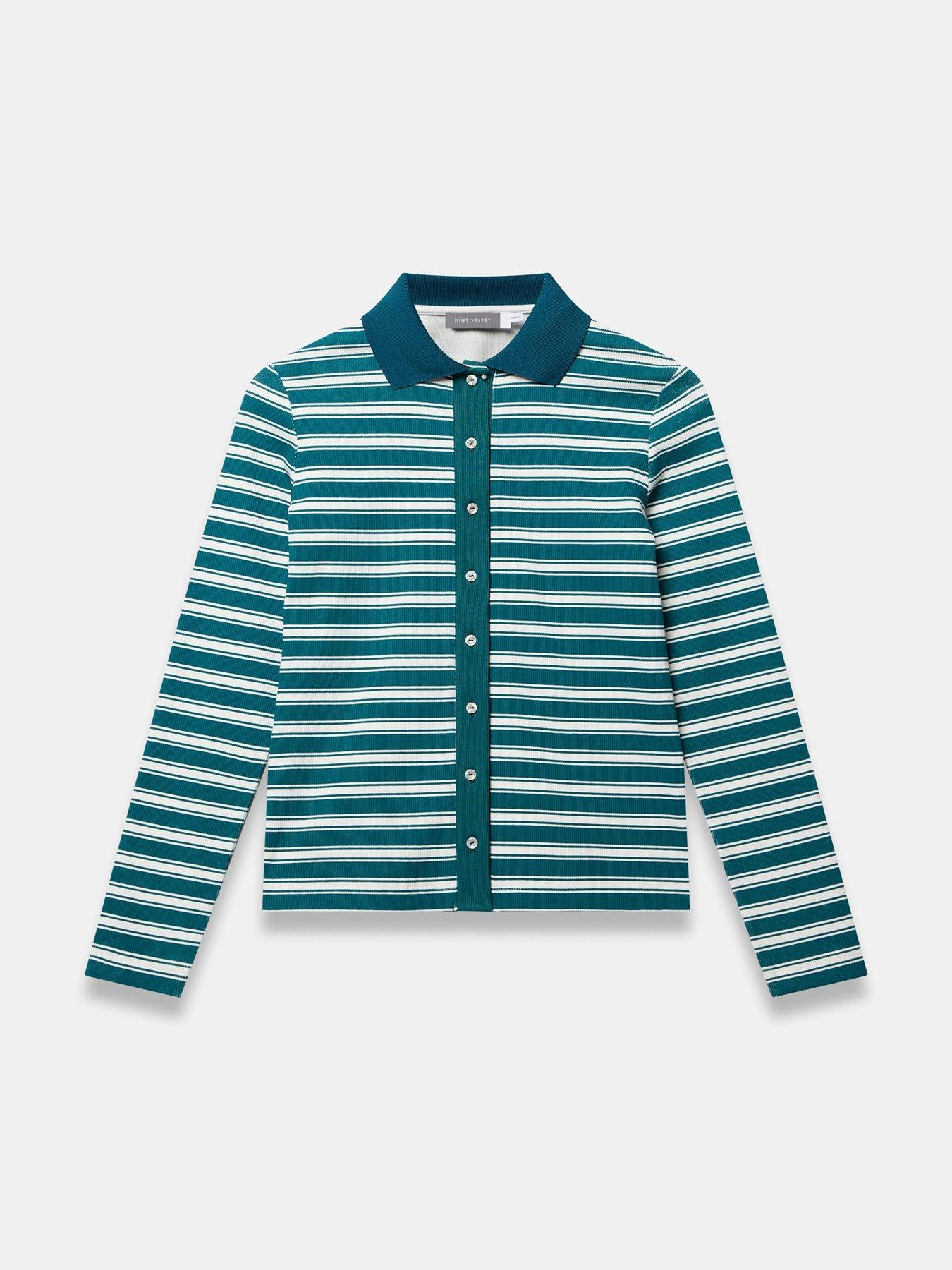  image of mint-velvet-stripe-polo-top-green