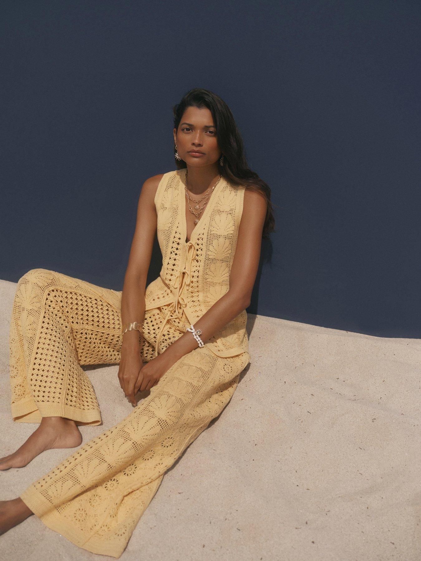 Image 2 of 6 of Mint Velvet Shell Crochet Top - Yellow