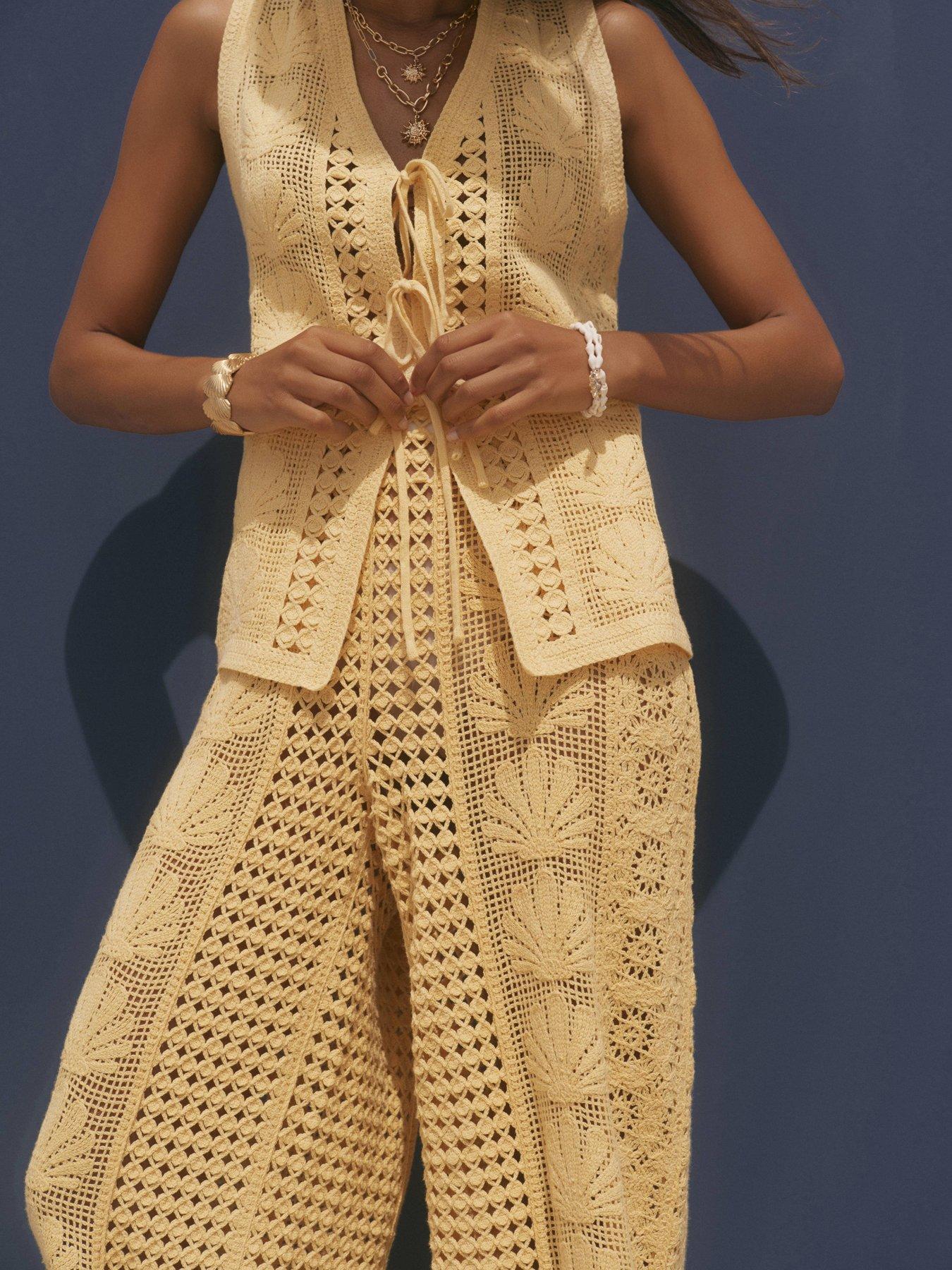 Image 4 of 6 of Mint Velvet Shell Crochet Top - Yellow