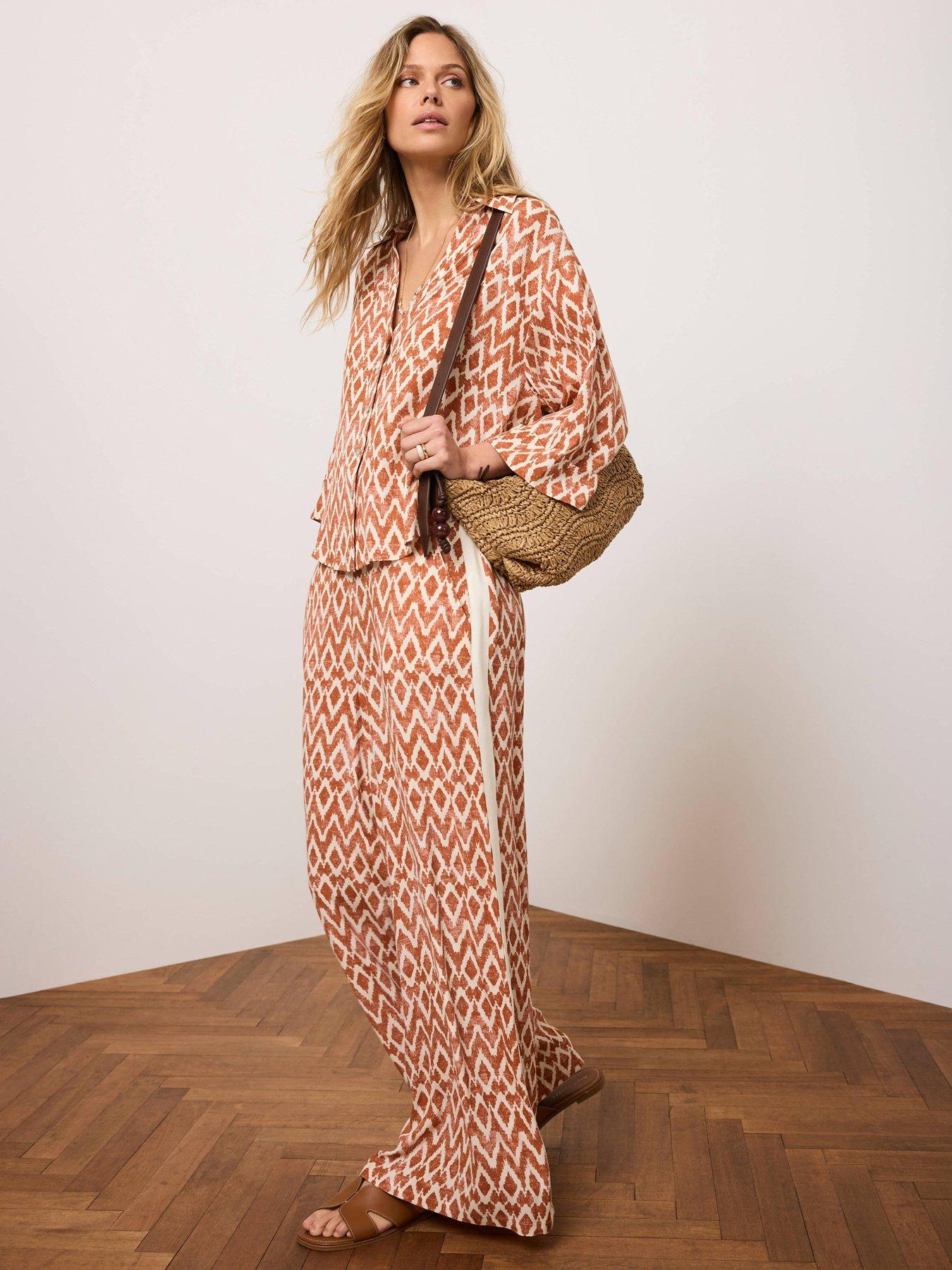 Image 1 of 6 of Mint Velvet Orange Geo Print Wide Trouser