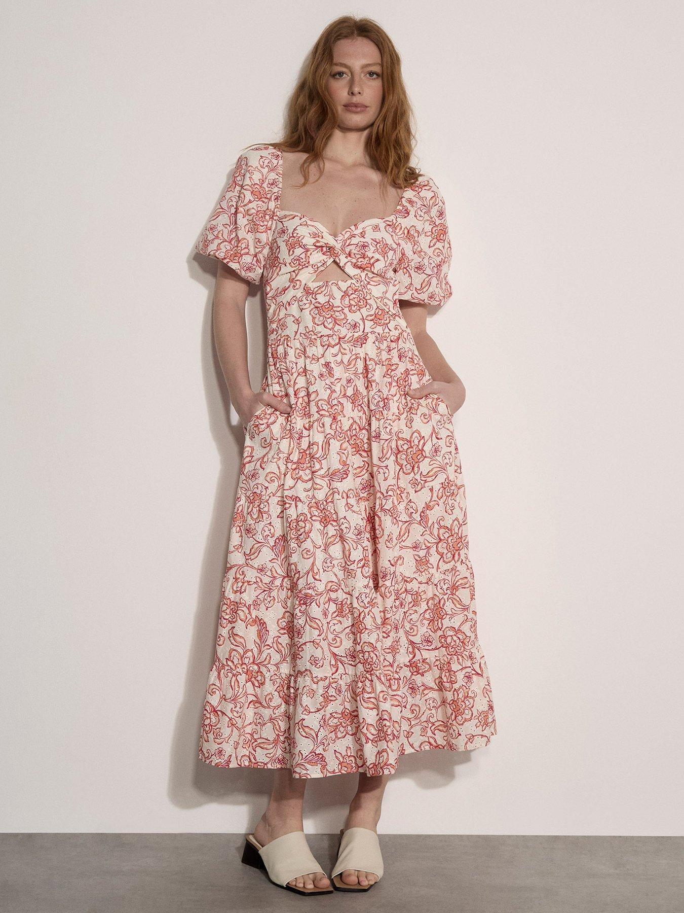 Image 1 of 4 of Apricot Printed Broderie Milkmaid Dress - Pink