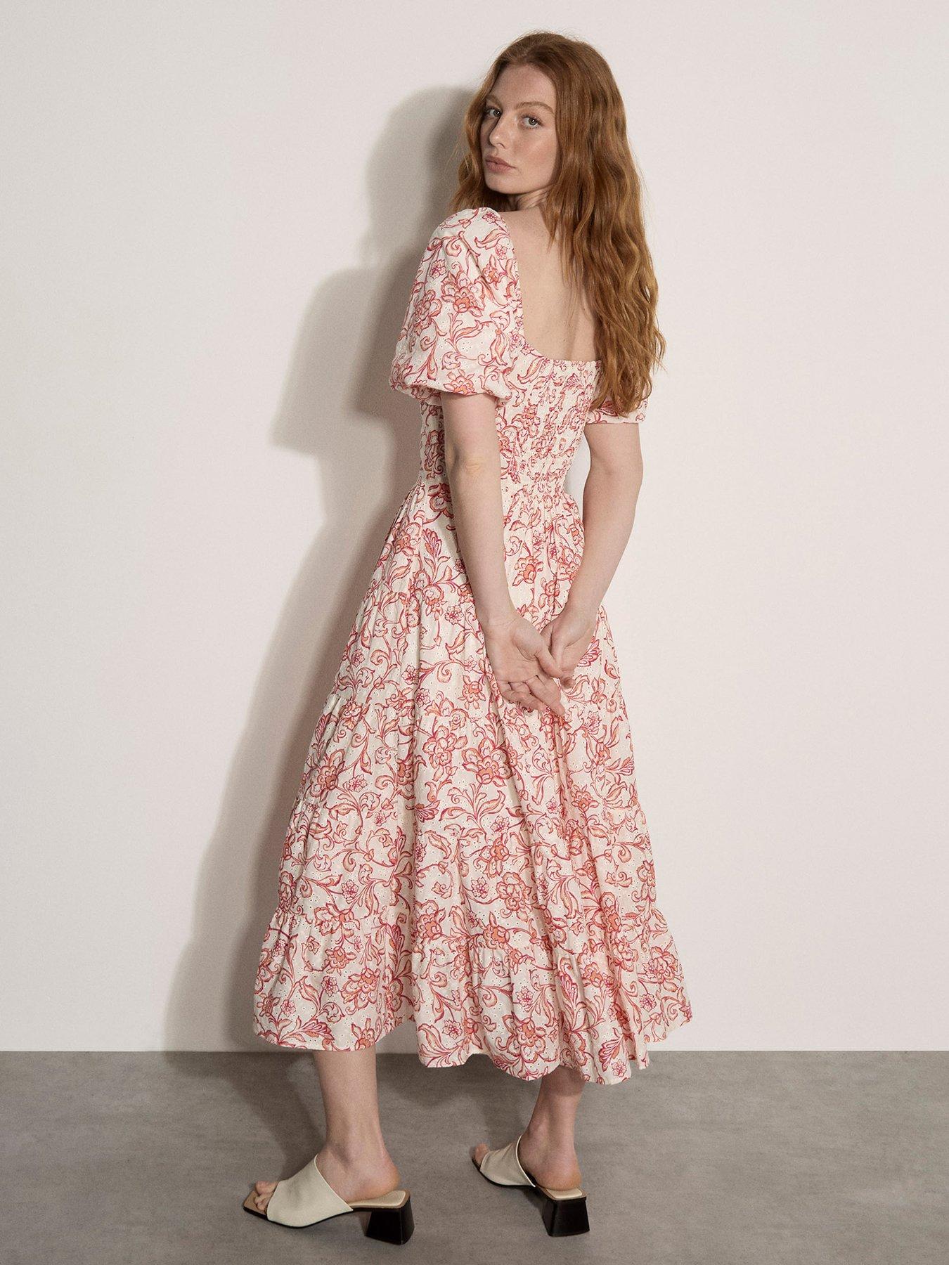 Image 2 of 4 of Apricot Printed Broderie Milkmaid Dress - Pink