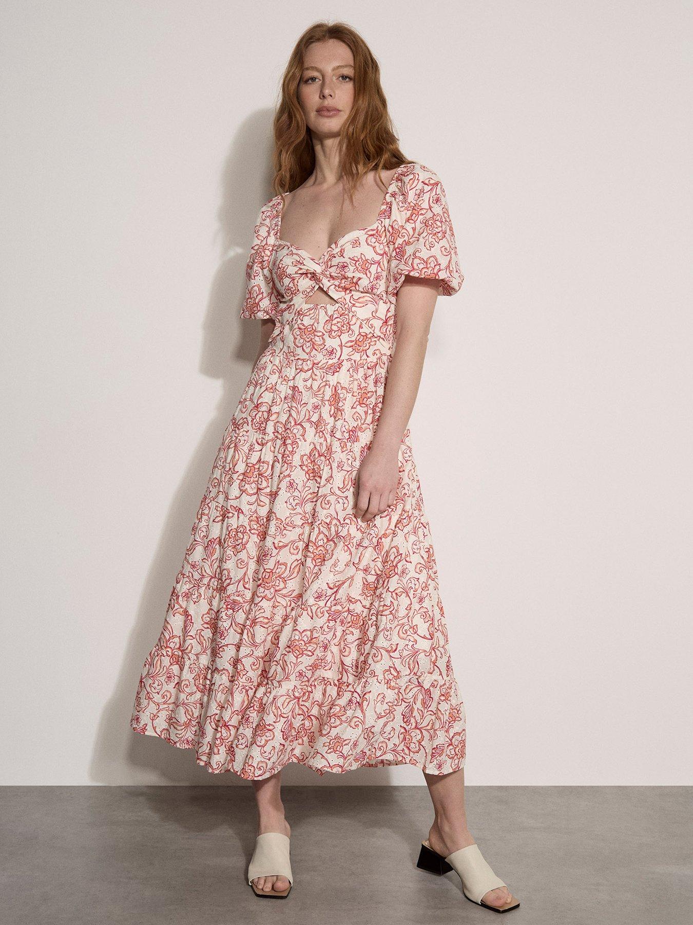 Image 3 of 4 of Apricot Printed Broderie Milkmaid Dress - Pink