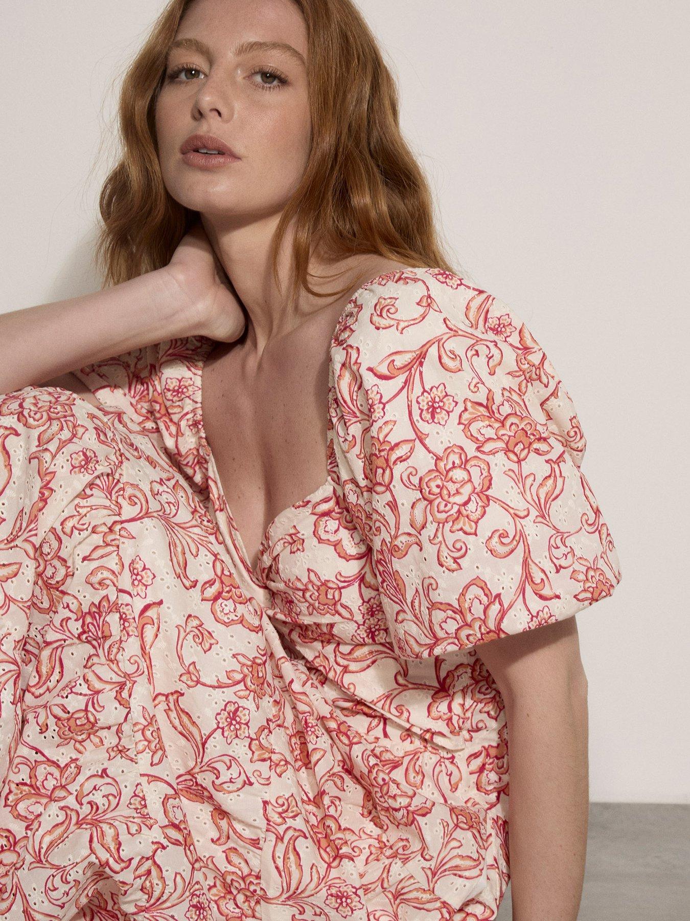 Image 4 of 4 of Apricot Printed Broderie Milkmaid Dress - Pink