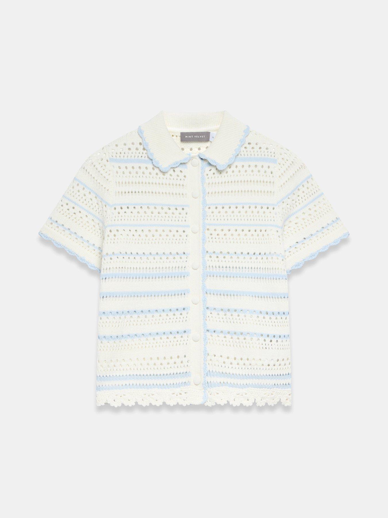  image of mint-velvet-blue-tipped-pointelle-top