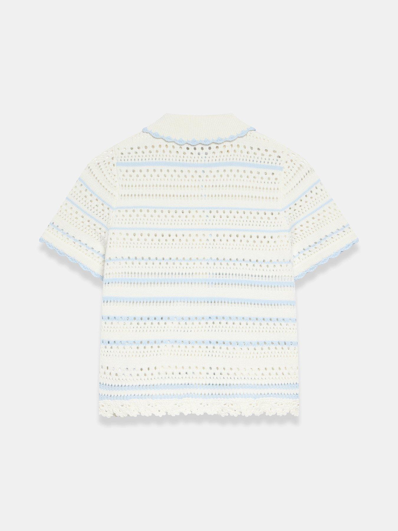  image of mint-velvet-blue-tipped-pointelle-top