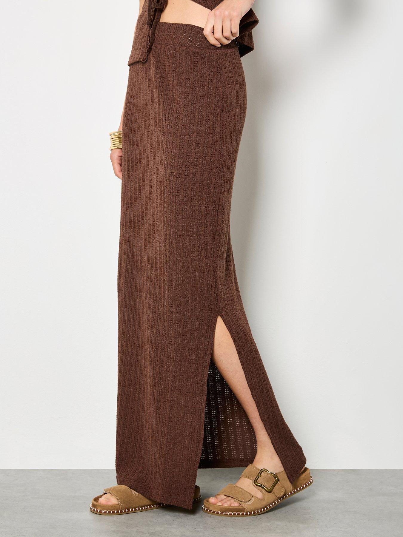 Apricot Pointelle Maxi Column Skirt
