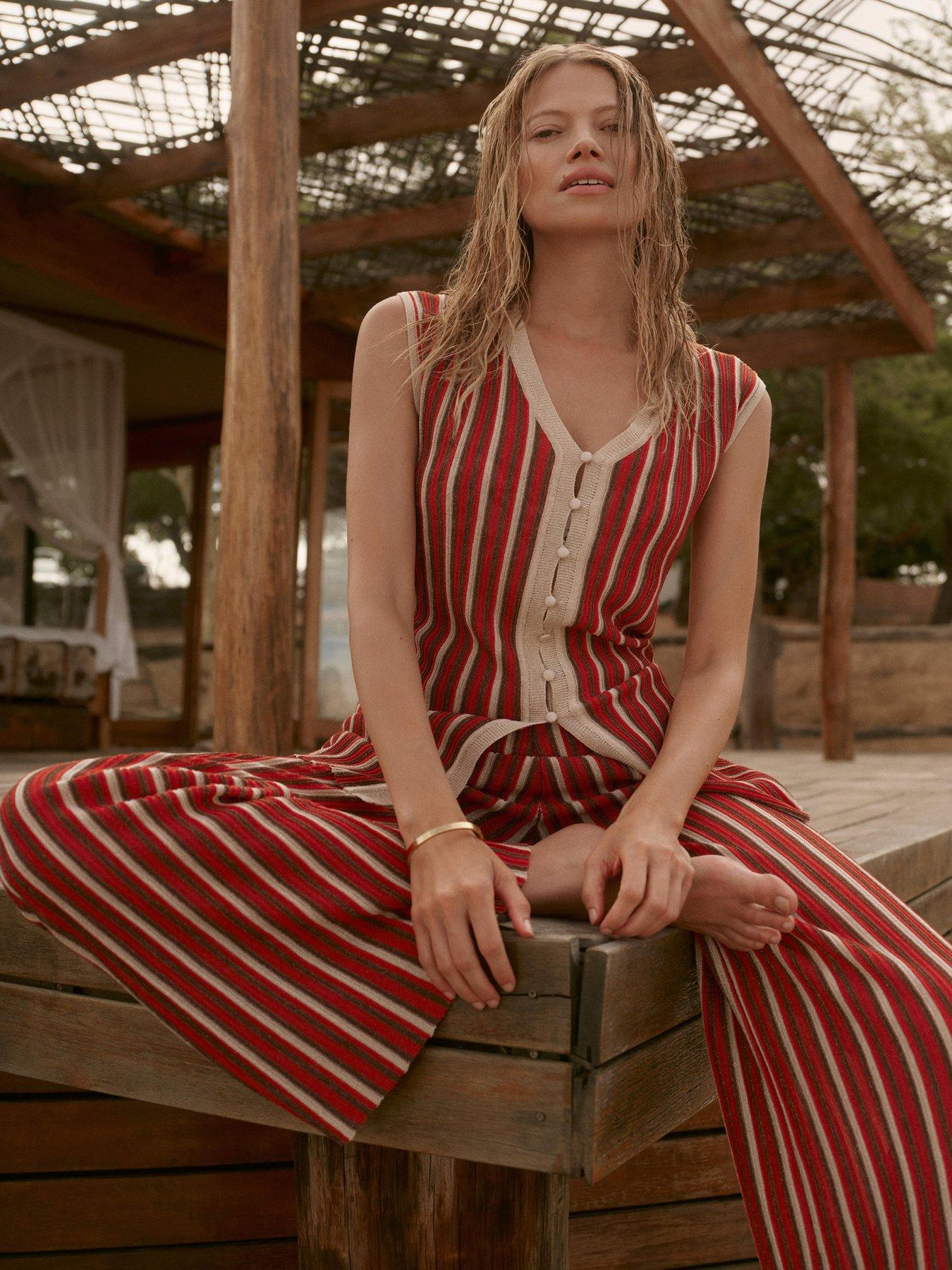 Mint Velvet Lurex Stripe Knit Shirt - Red