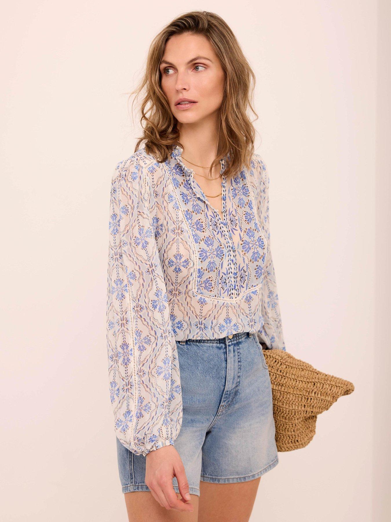 Image 2 of 6 of Mint Velvet Blue Geo Print Blouse