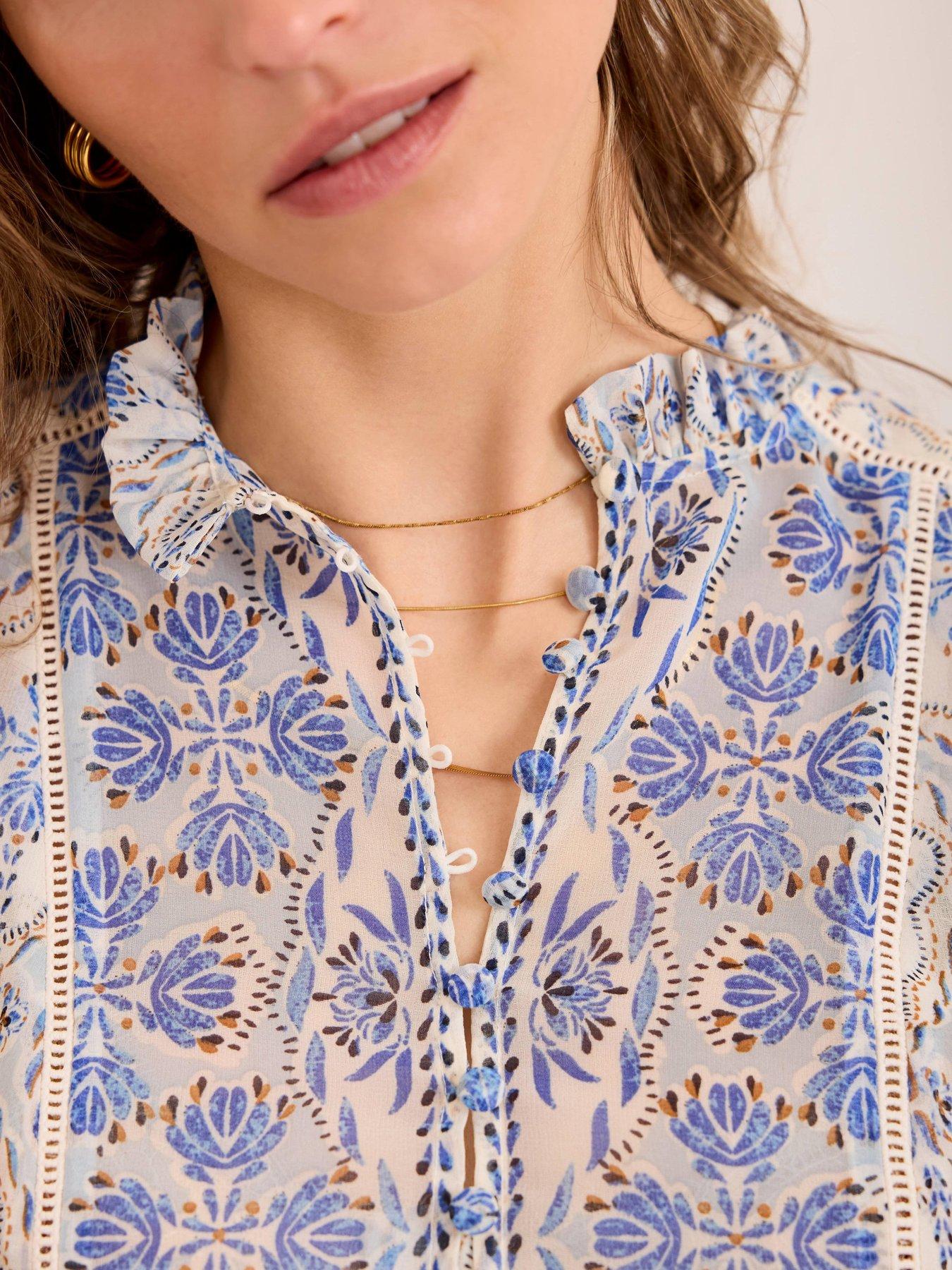 Image 4 of 6 of Mint Velvet Blue Geo Print Blouse