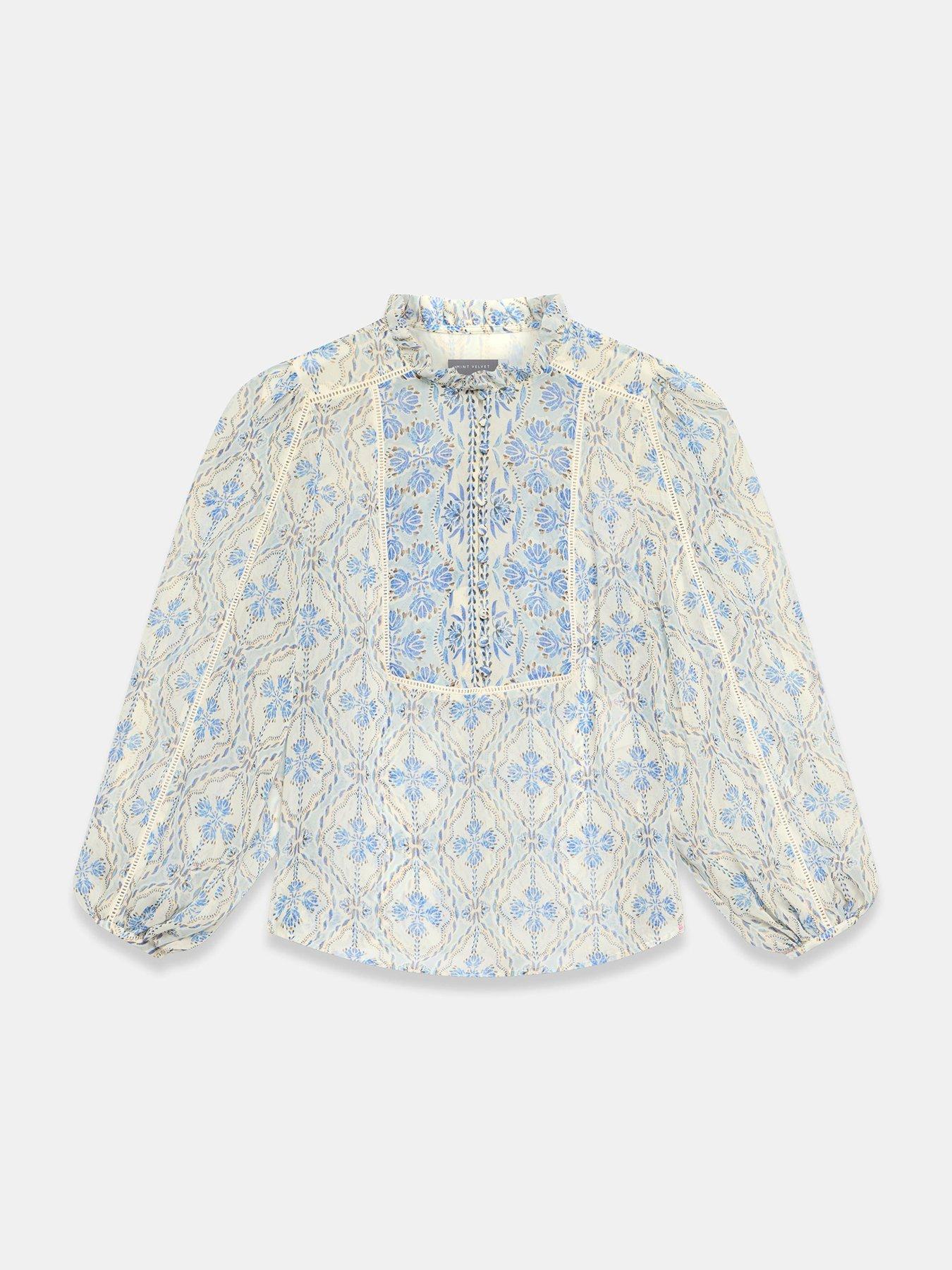Image 5 of 6 of Mint Velvet Blue Geo Print Blouse