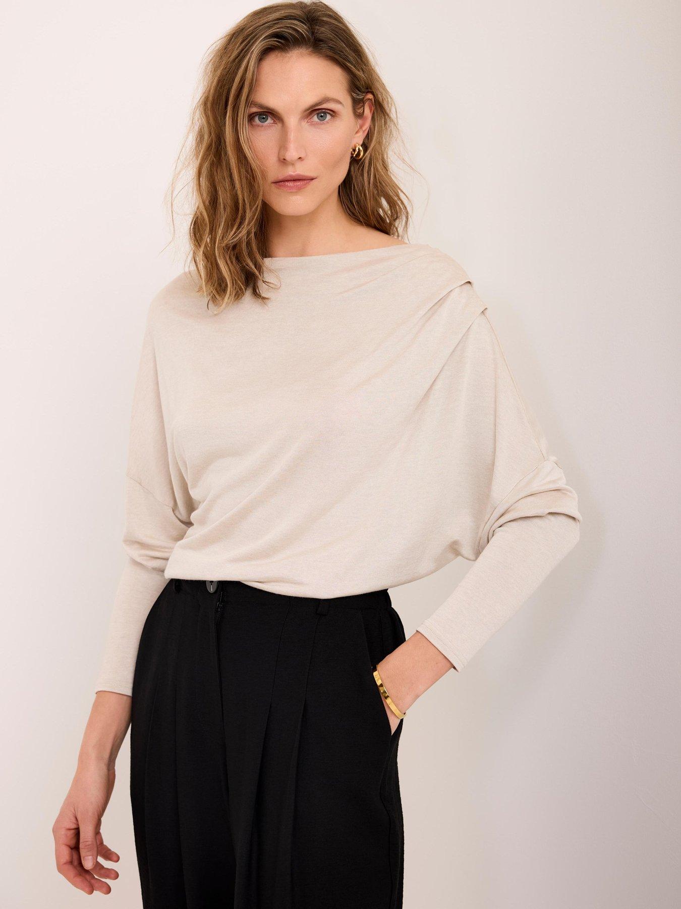 Mint Velvet Neutral Metallic Ruched Ls Top
