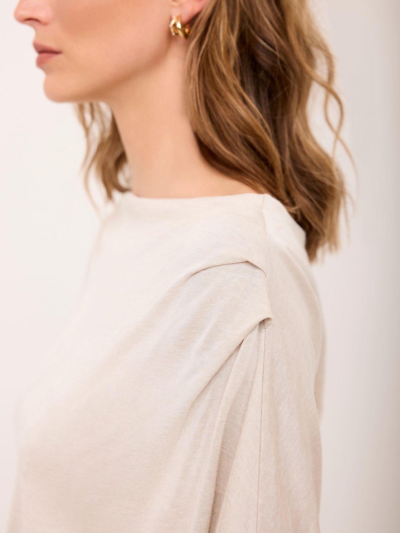Image 3 of 6 of Mint Velvet Neutral Metallic Ruched Ls Top