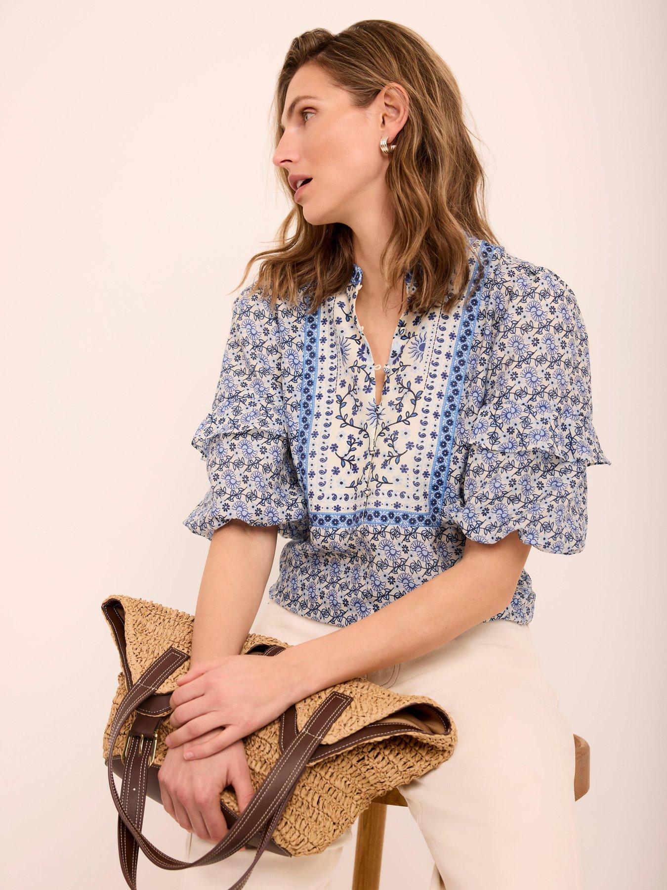 Image 2 of 6 of Mint Velvet Floral Print Puff Blouse - Blue