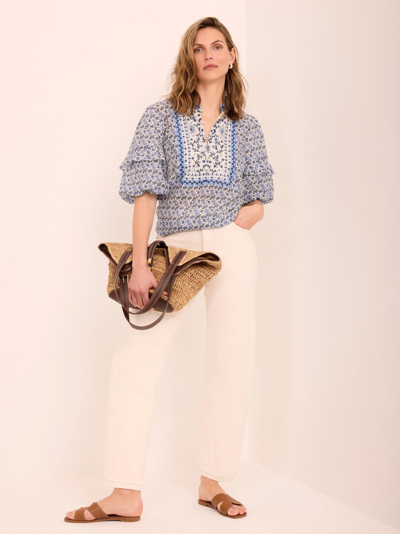 Image 3 of 6 of Mint Velvet Floral Print Puff Blouse - Blue