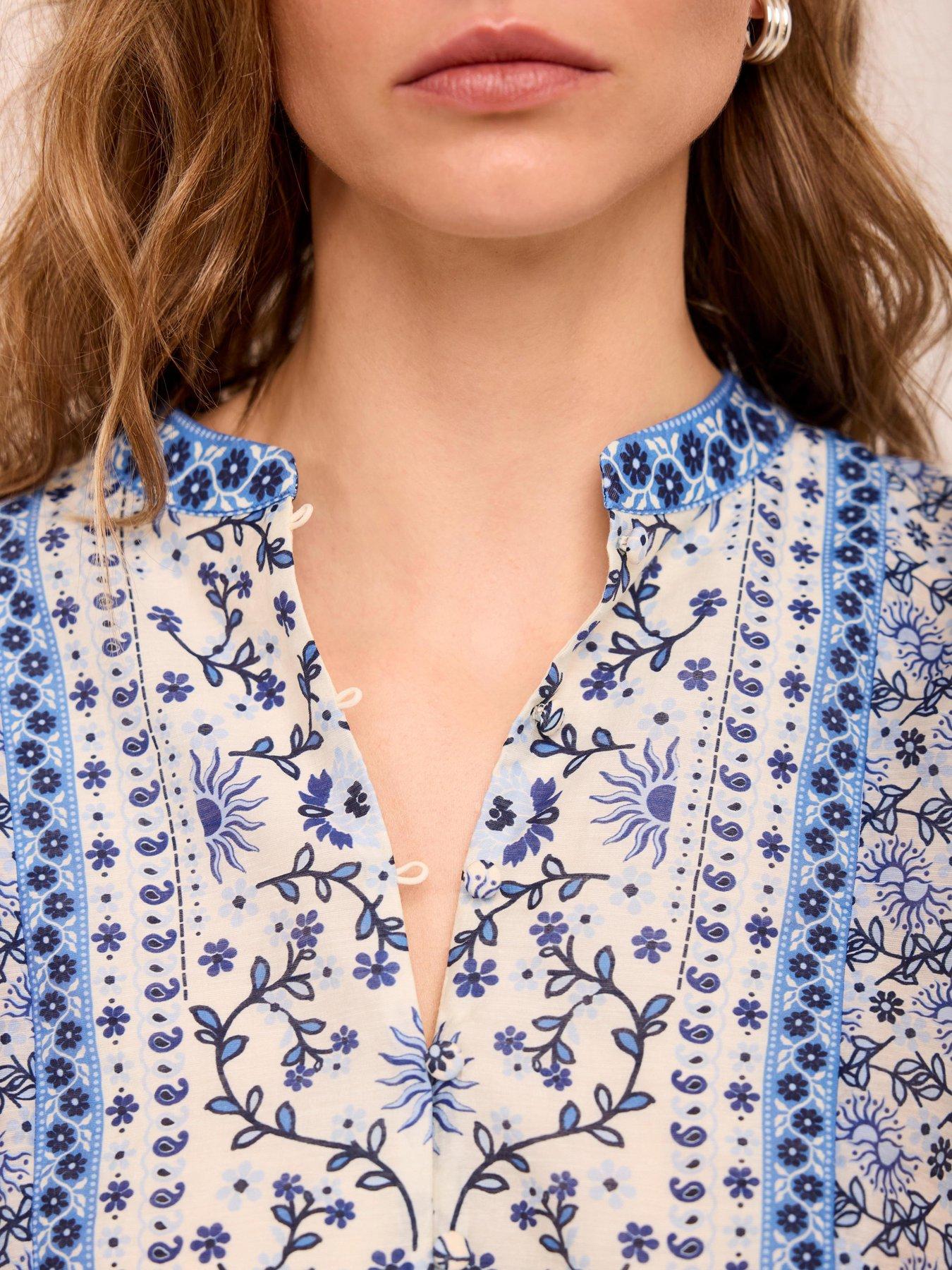 Image 4 of 6 of Mint Velvet Floral Print Puff Blouse - Blue