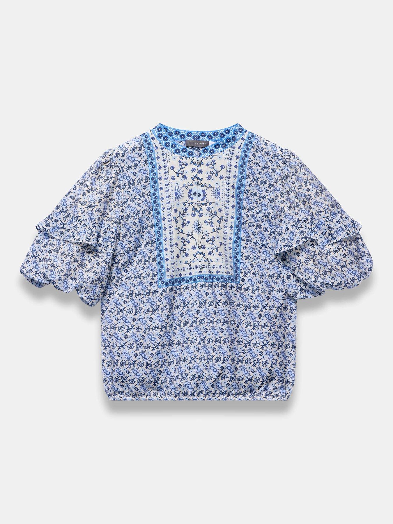 Image 5 of 6 of Mint Velvet Floral Print Puff Blouse - Blue