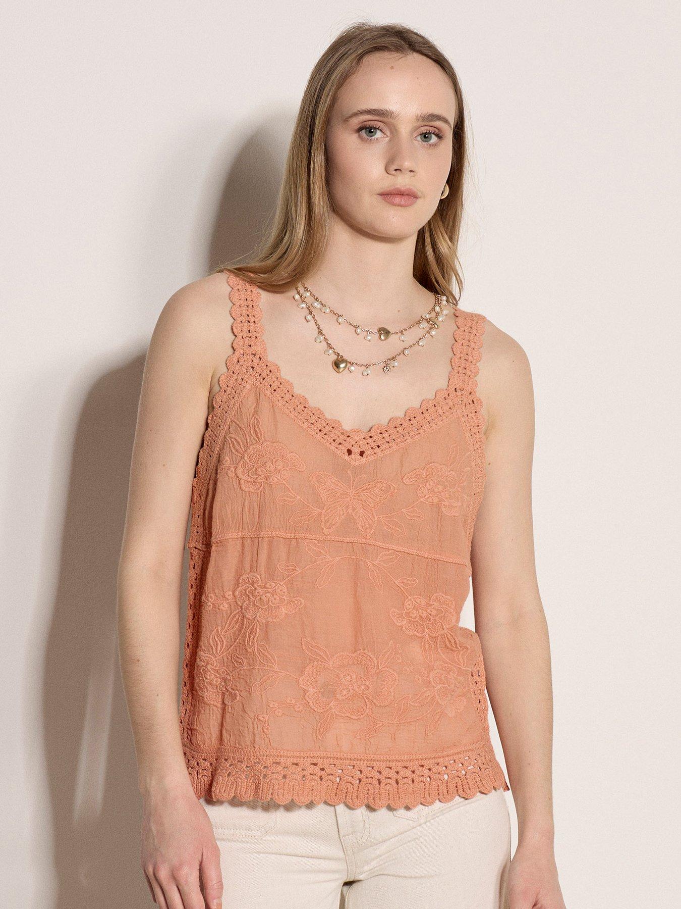 Apricot Apricot Embroidered Crochet Inserts Top