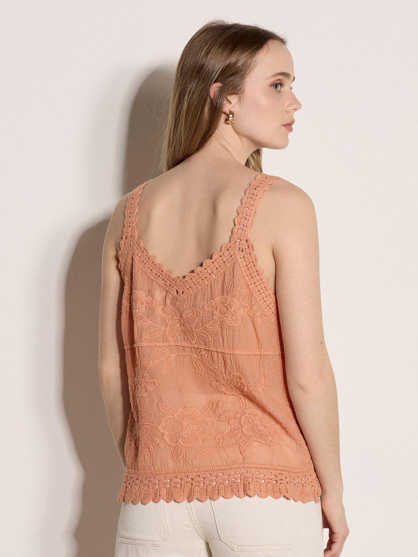 Image 2 of 4 of Apricot Apricot Embroidered Crochet Inserts Top