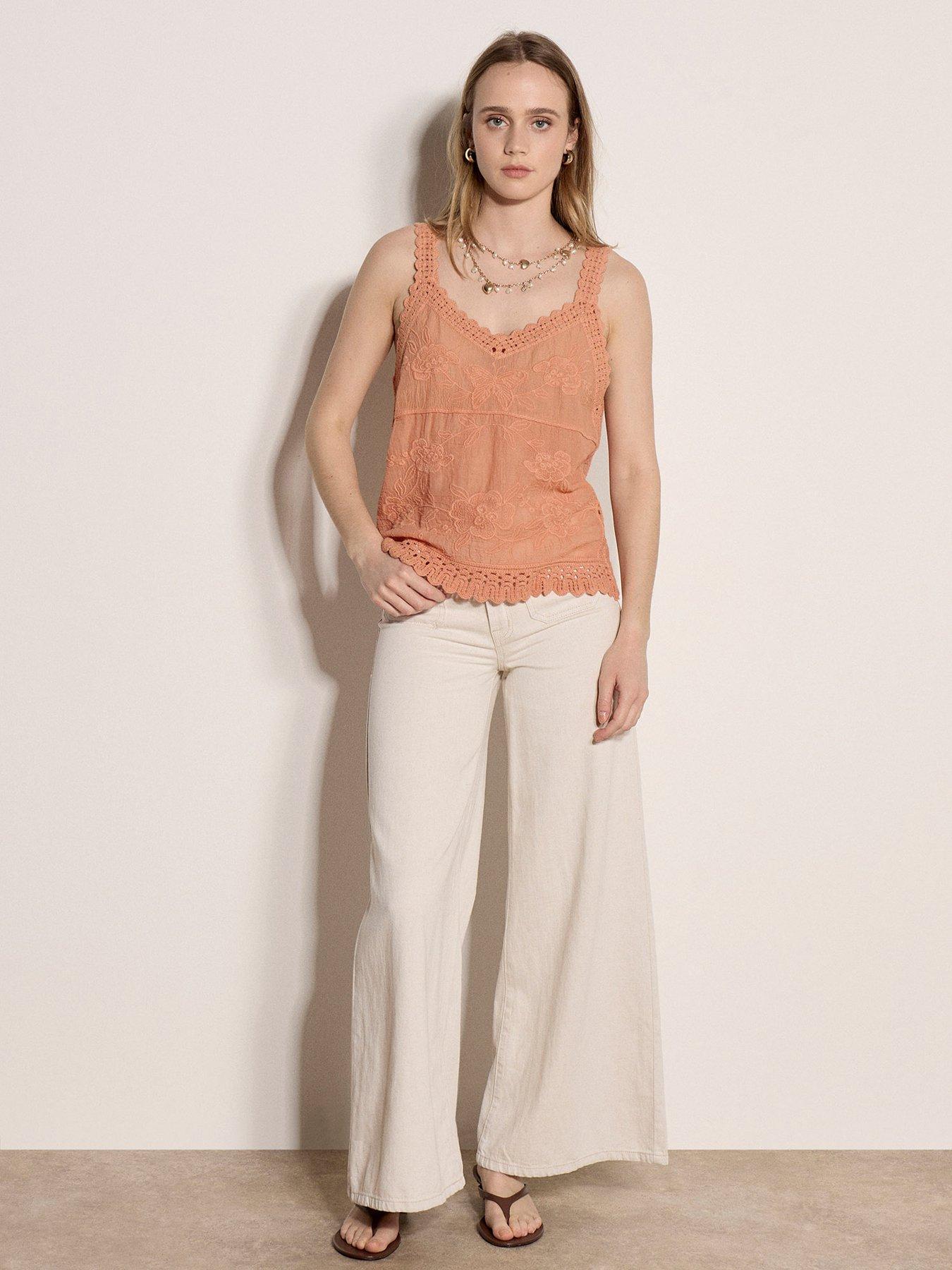 Image 3 of 4 of Apricot Apricot Embroidered Crochet Inserts Top