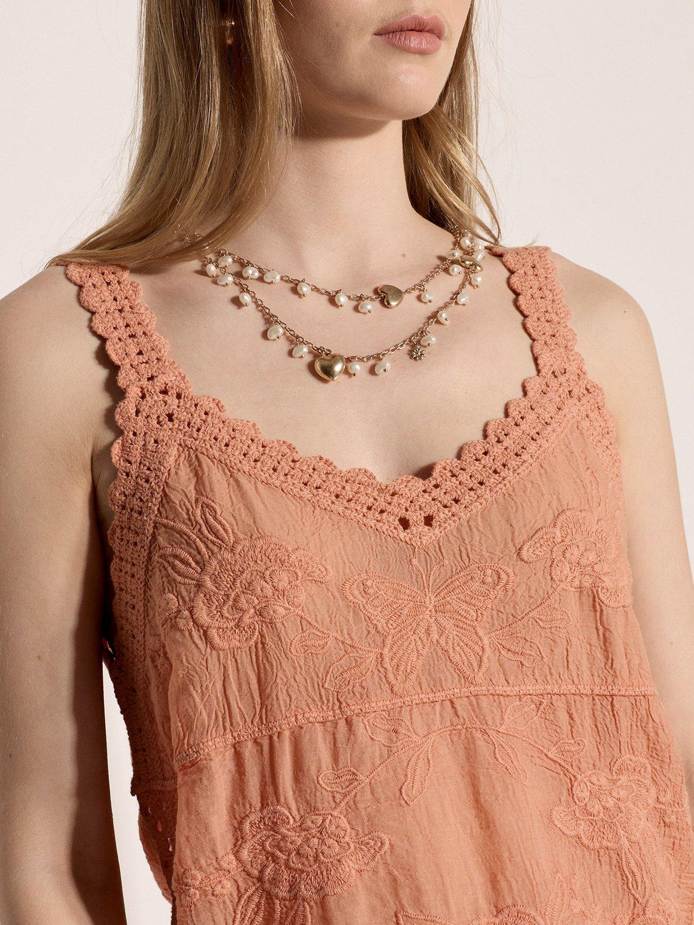 Image 4 of 4 of Apricot Apricot Embroidered Crochet Inserts Top