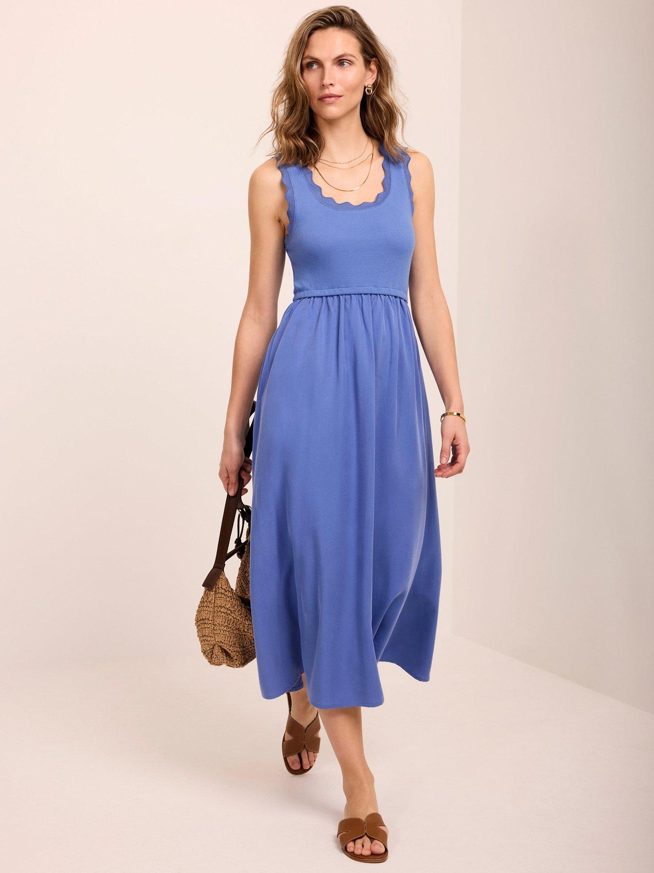 front image of mint-velvet-scallop-detail-woven-mix-dress