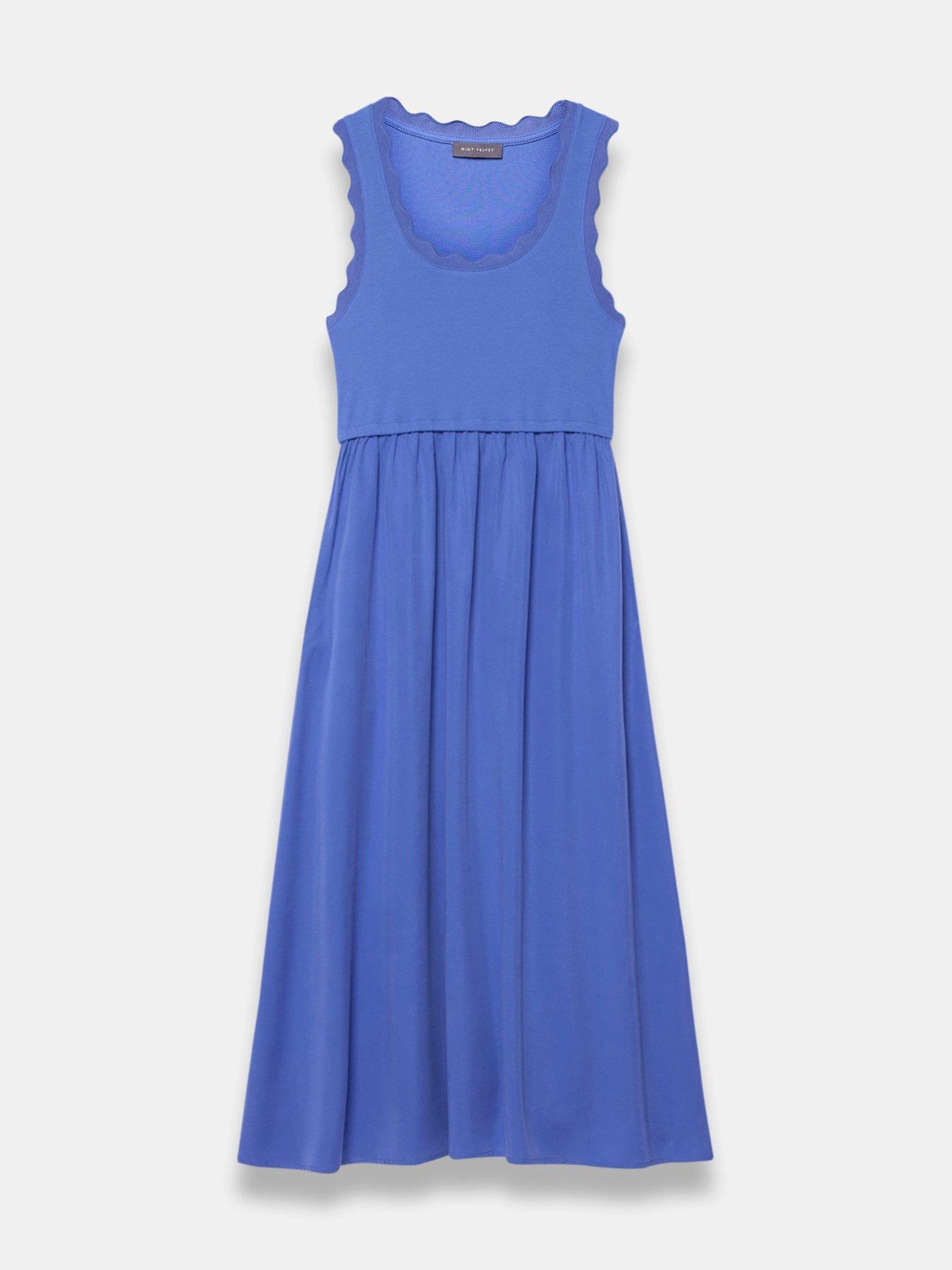 image of mint-velvet-scallop-detail-woven-mix-dress