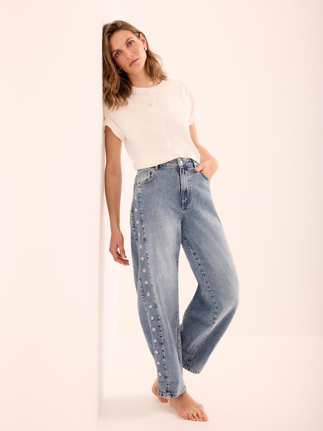 Image 2 of 6 of Mint Velvet Mid Indigo Embroidered Jean - Blue