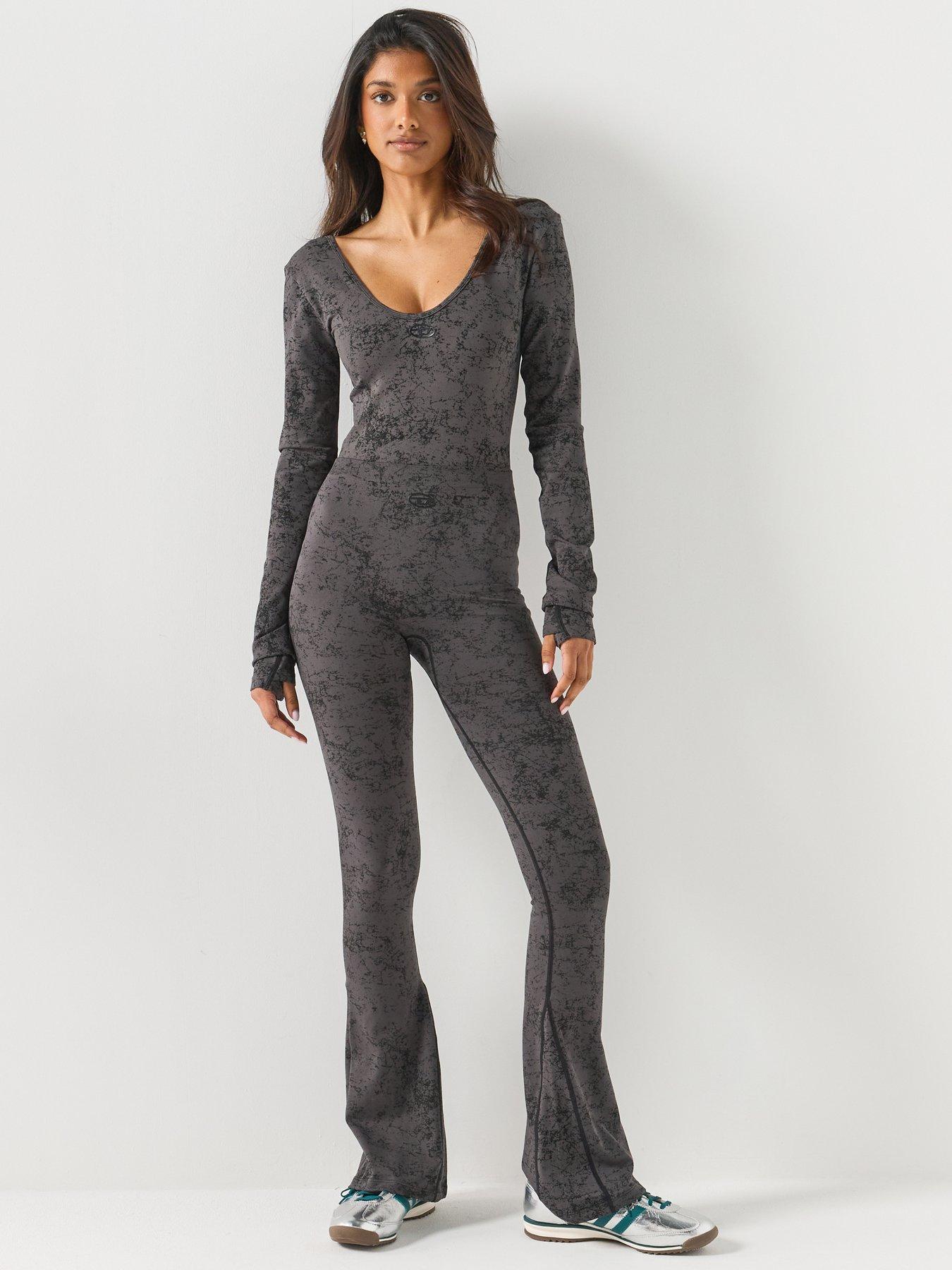Image 3 of 6 of Diesel Open-Back Bodysuit with Utilitarian Print - Black