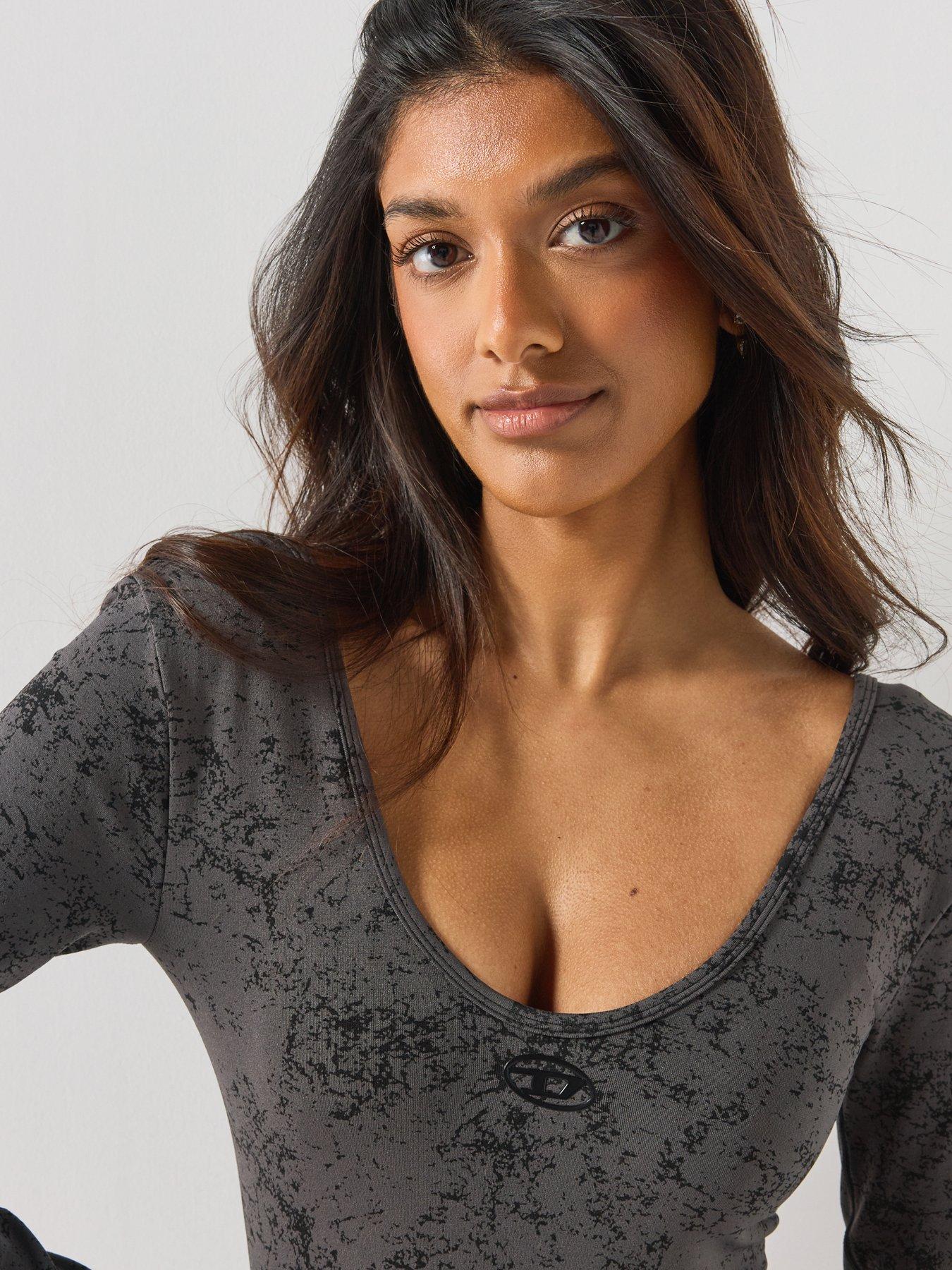 Image 4 of 6 of Diesel Open-Back Bodysuit with Utilitarian Print - Black