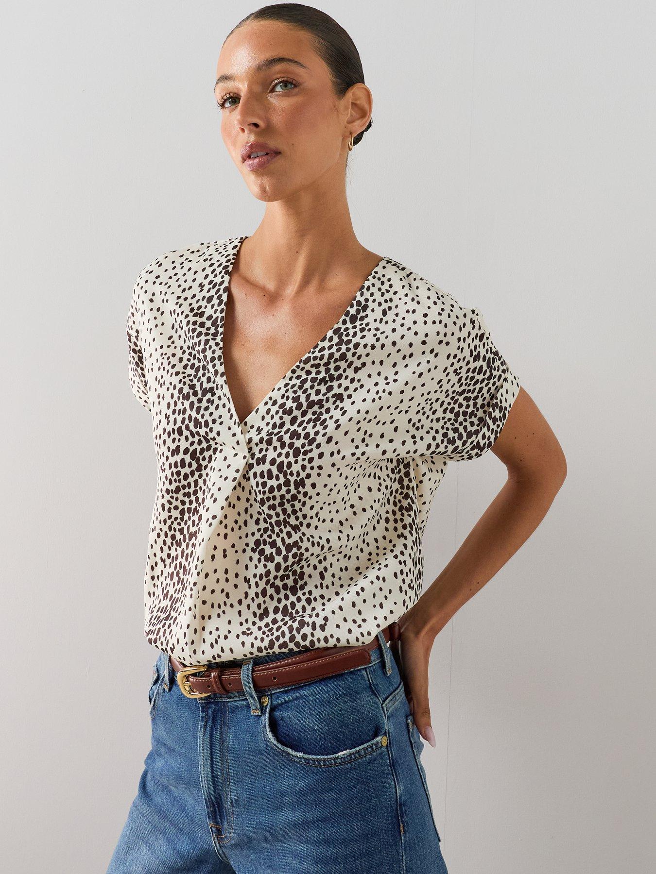 The Very Collection Printed V- Neck Blouse - Cream/Black