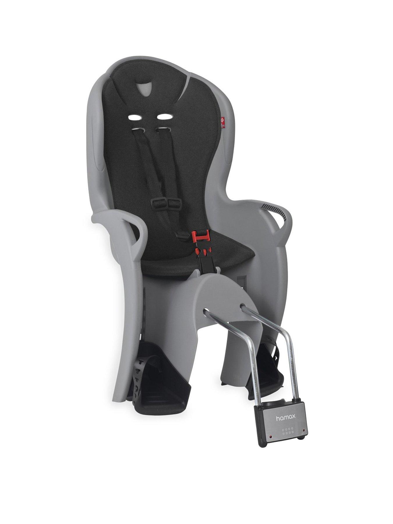 front image of hamax-kiss-medium-grey-w-black-padding-child-cycle-seat