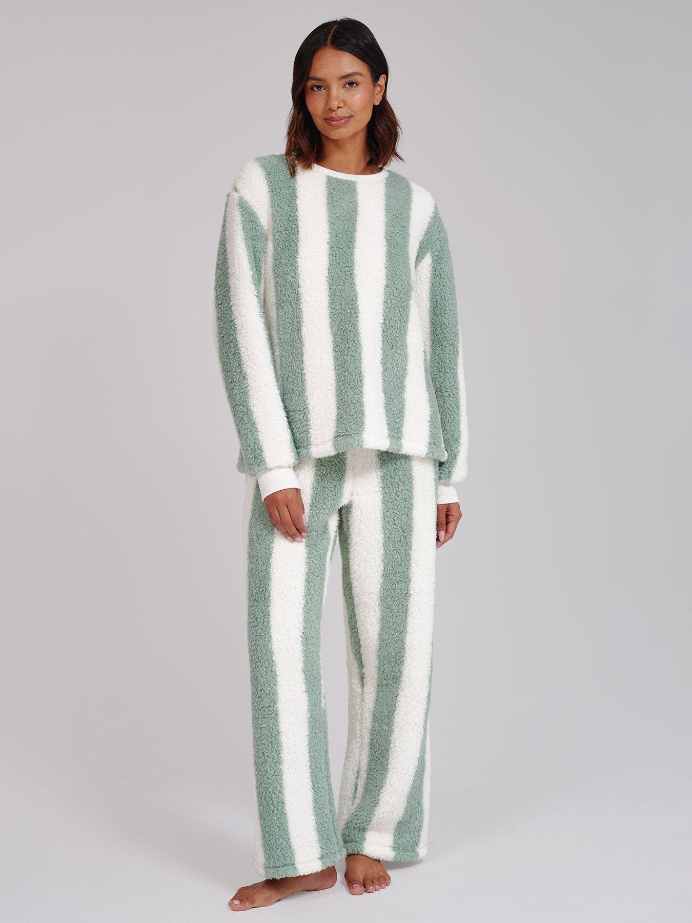 Image 1 of 4 of Loungeable Sherpa Round Neck Top &amp; Wide Leg Twosie Lounge Set - Multi