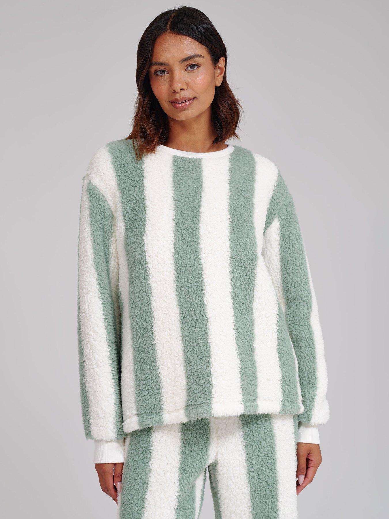Image 3 of 4 of Loungeable Sherpa Round Neck Top &amp; Wide Leg Twosie Lounge Set - Multi