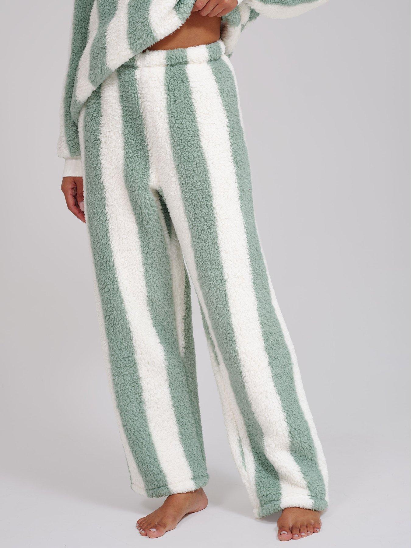 Image 4 of 4 of Loungeable Sherpa Round Neck Top &amp; Wide Leg Twosie Lounge Set - Multi