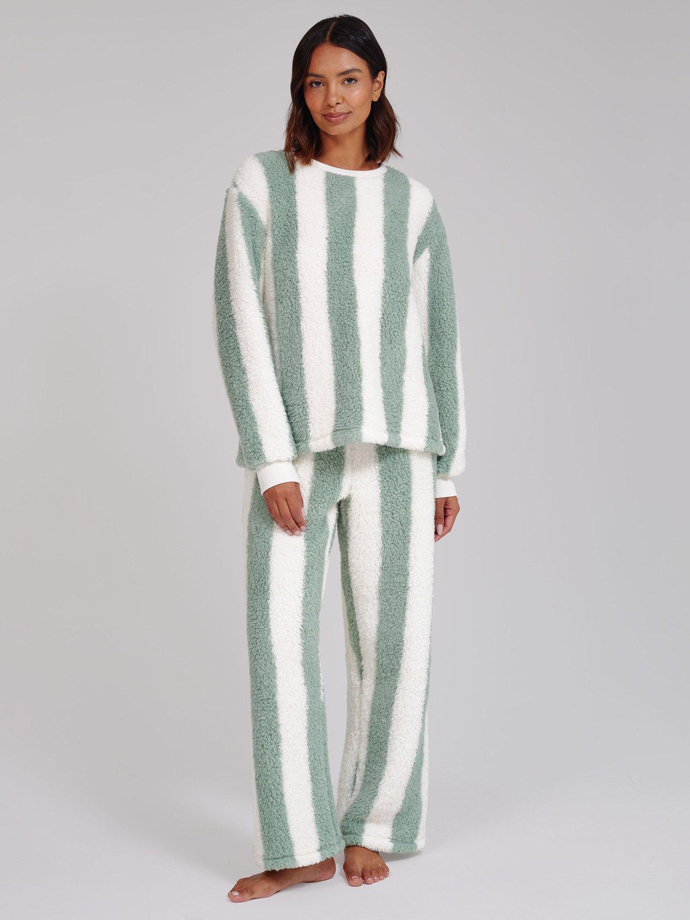Image 1 of 4 of Loungeable Sherpa Round Neck Top And Wide Leg Twosie - Green