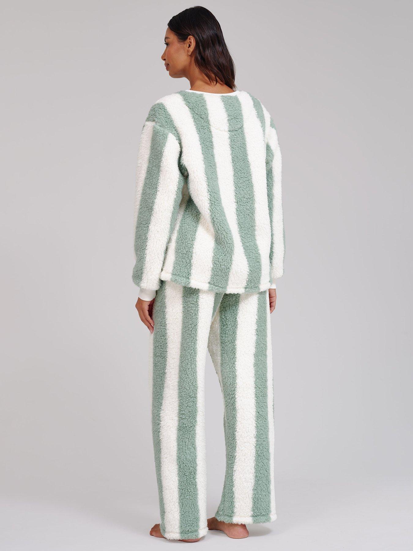 Image 2 of 4 of Loungeable Sherpa Round Neck Top And Wide Leg Twosie - Green