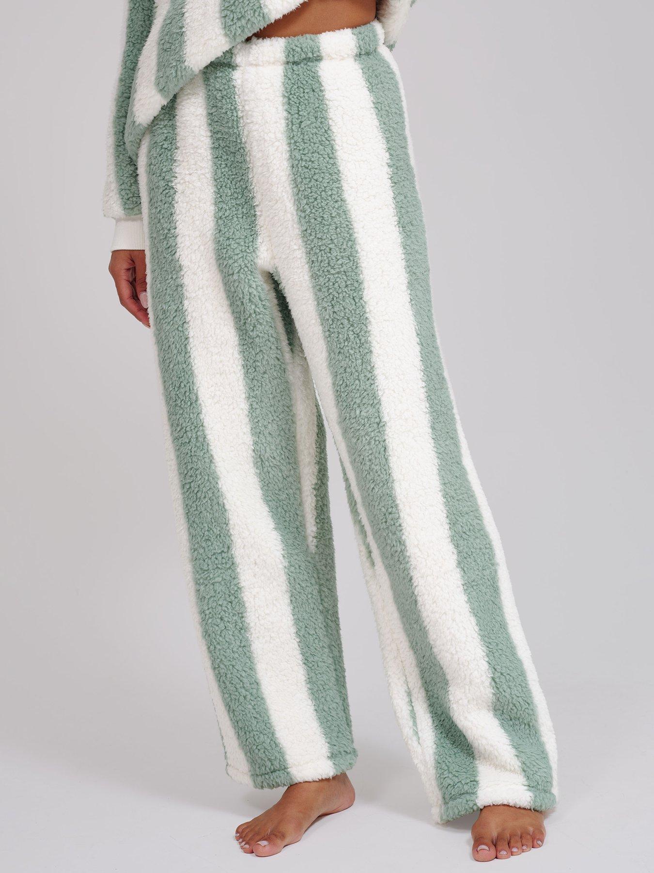 Image 4 of 4 of Loungeable Sherpa Round Neck Top And Wide Leg Twosie - Green