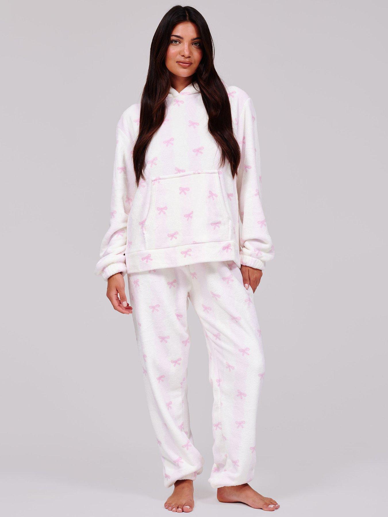 Loungeable Stripe Bow Bubble Cut Hoodie With Jogger Twosie - Pink