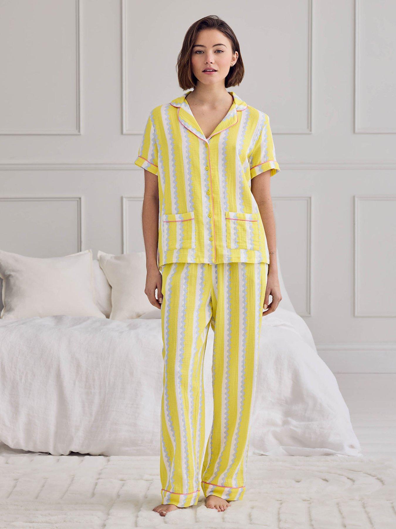 CHELSEA PEERS Cotton Cheesecloth Wiggle Stripe Long Pyjama Set - Yellow
