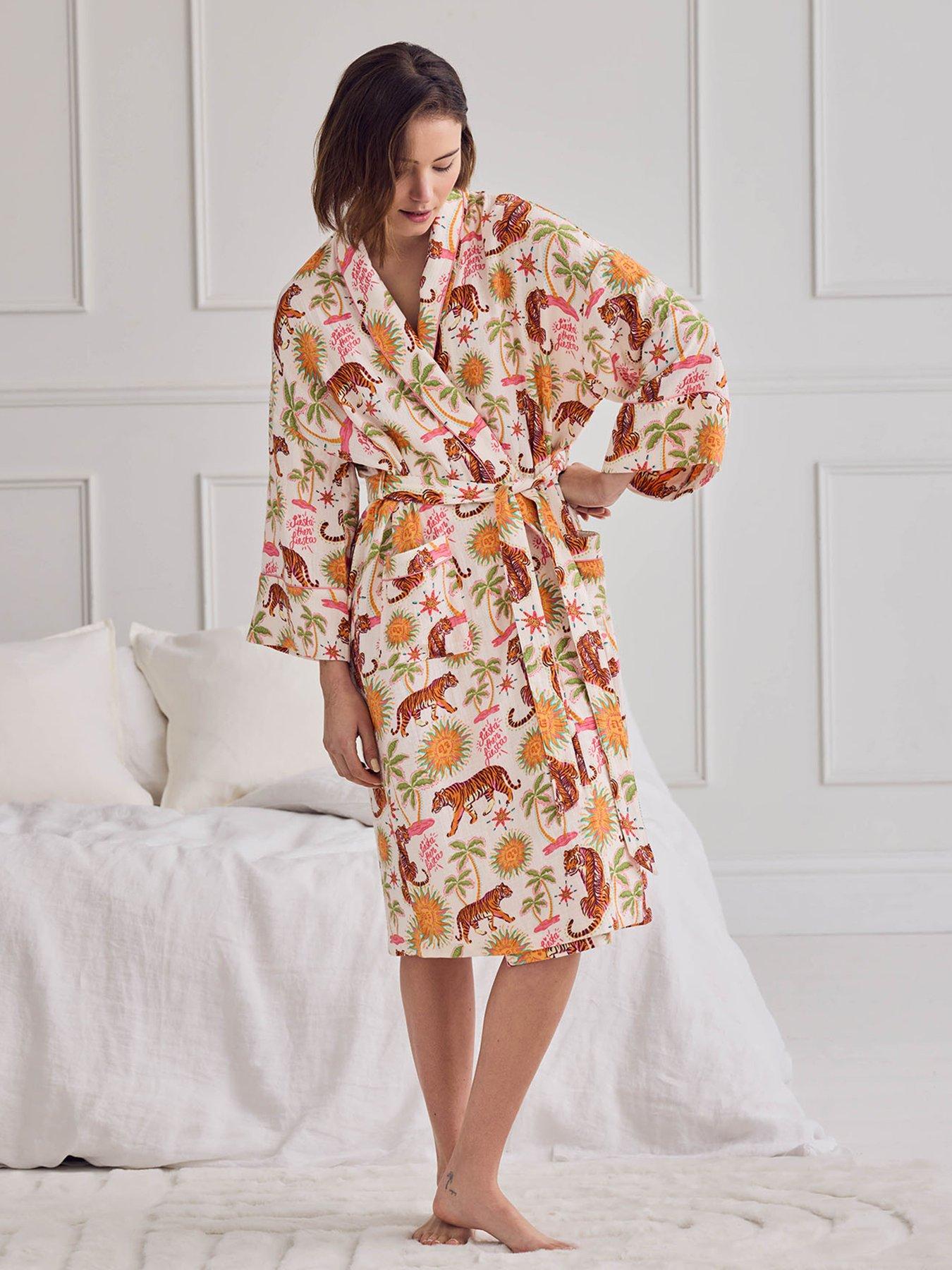 CHELSEA PEERS Cotton Cheesecloth Siesta Tiger Print Dressing Gown - Print