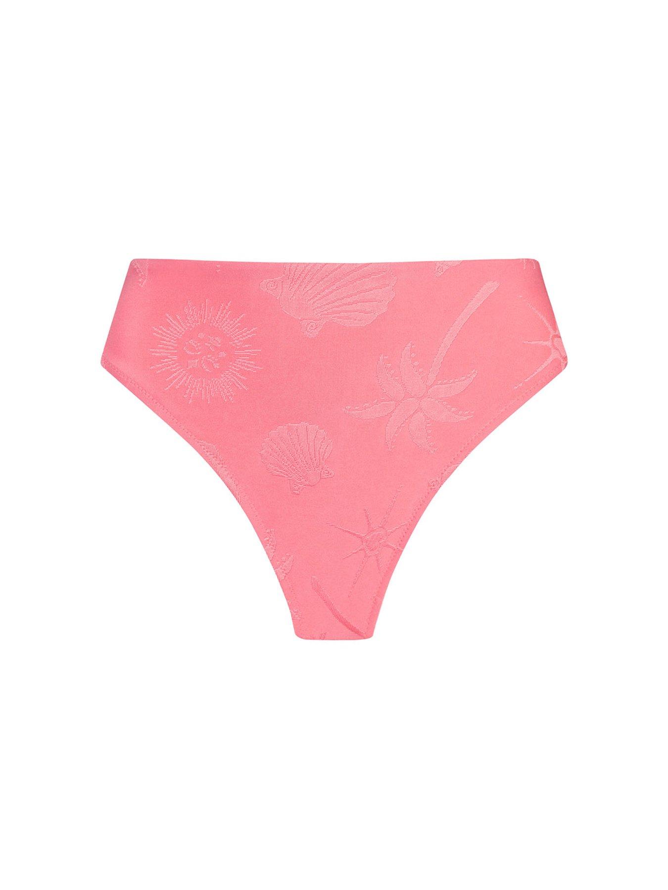 Image 5 of 6 of CHELSEA PEERS Jacquard Coastal High Waist Bikini Bottoms - Coral Pink - Pink
