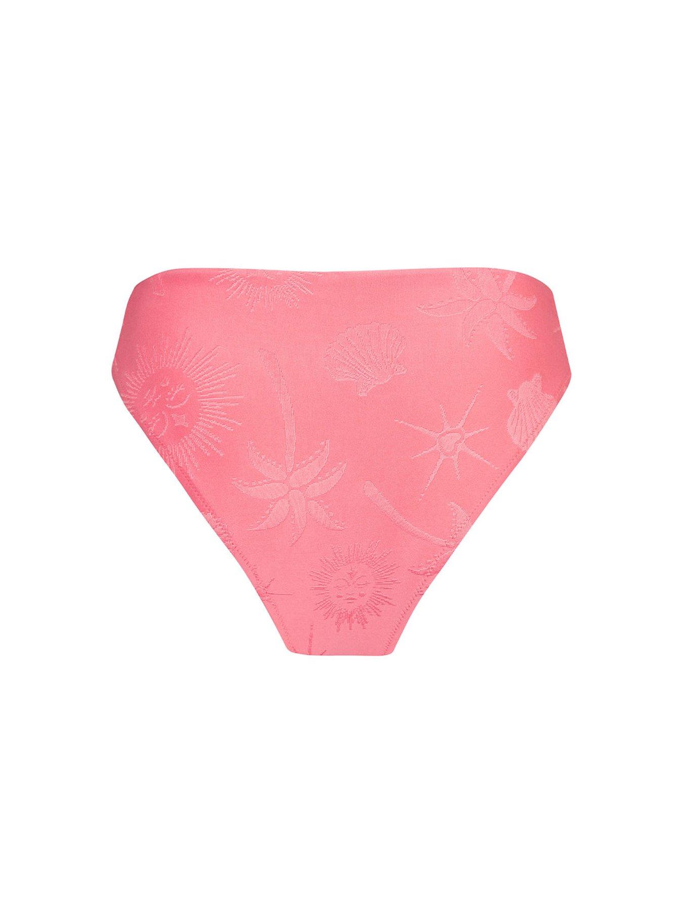 Image 6 of 6 of CHELSEA PEERS Jacquard Coastal High Waist Bikini Bottoms - Coral Pink - Pink
