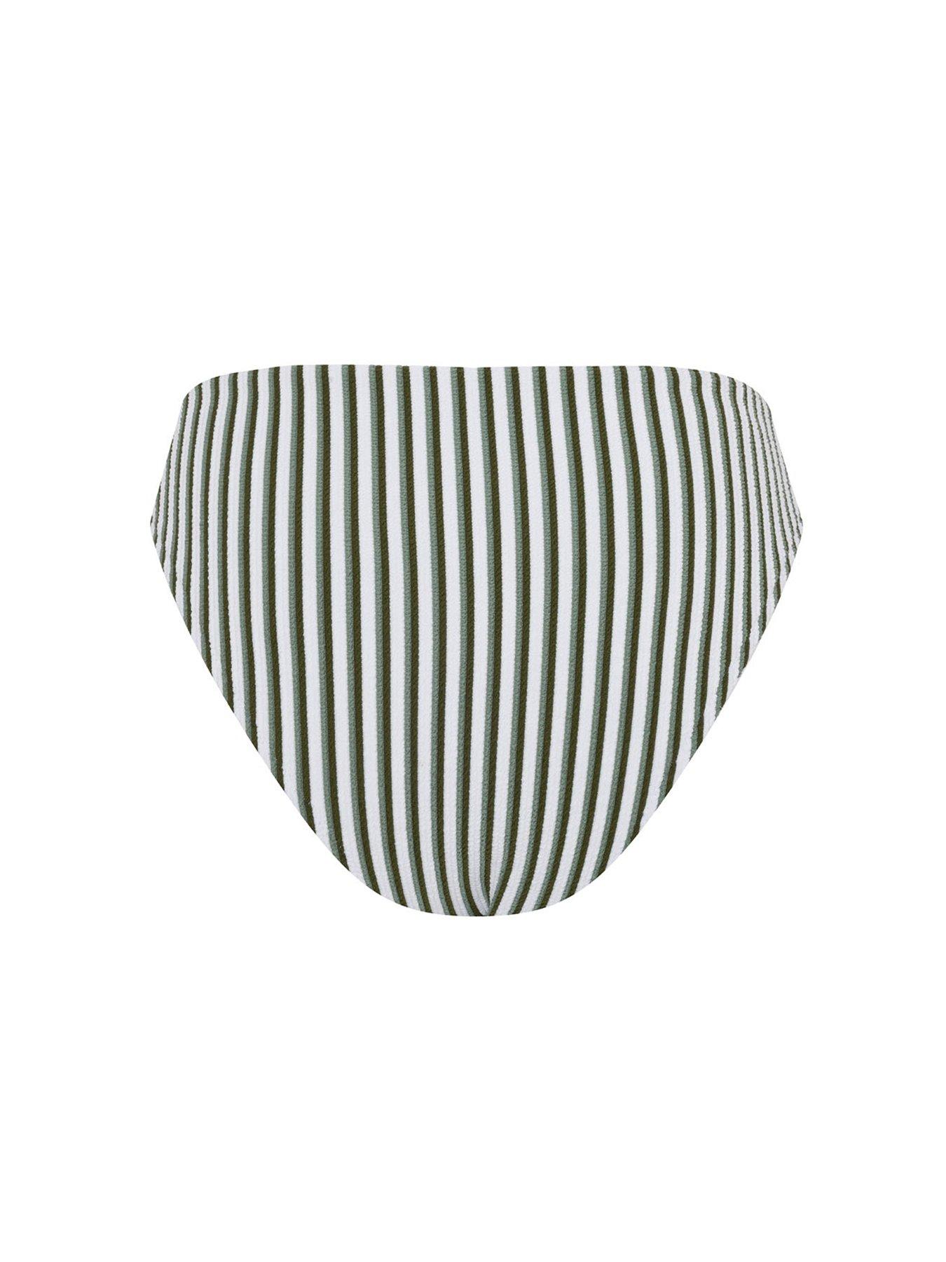Image 6 of 6 of CHELSEA PEERS Crinkle Stripe High Waist Bikini Bottoms - Green - Green