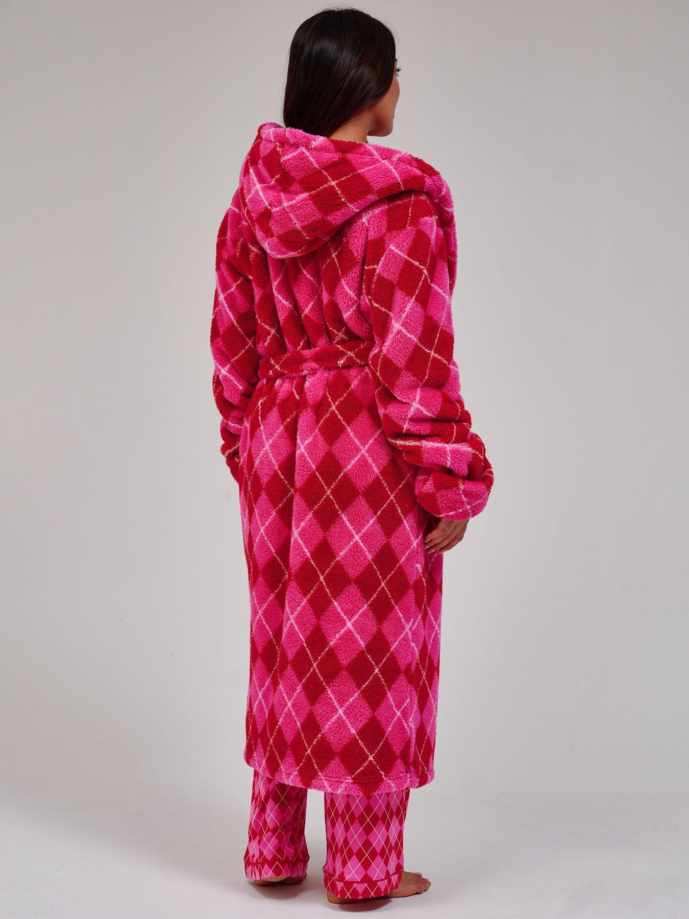 Image 2 of 5 of Loungeable Women's Sherpa Hooded Midi Dressing Gown - Pink