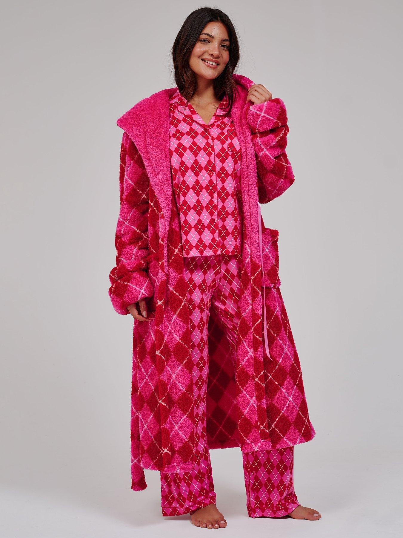 Image 3 of 5 of Loungeable Women's Sherpa Hooded Midi Dressing Gown - Pink