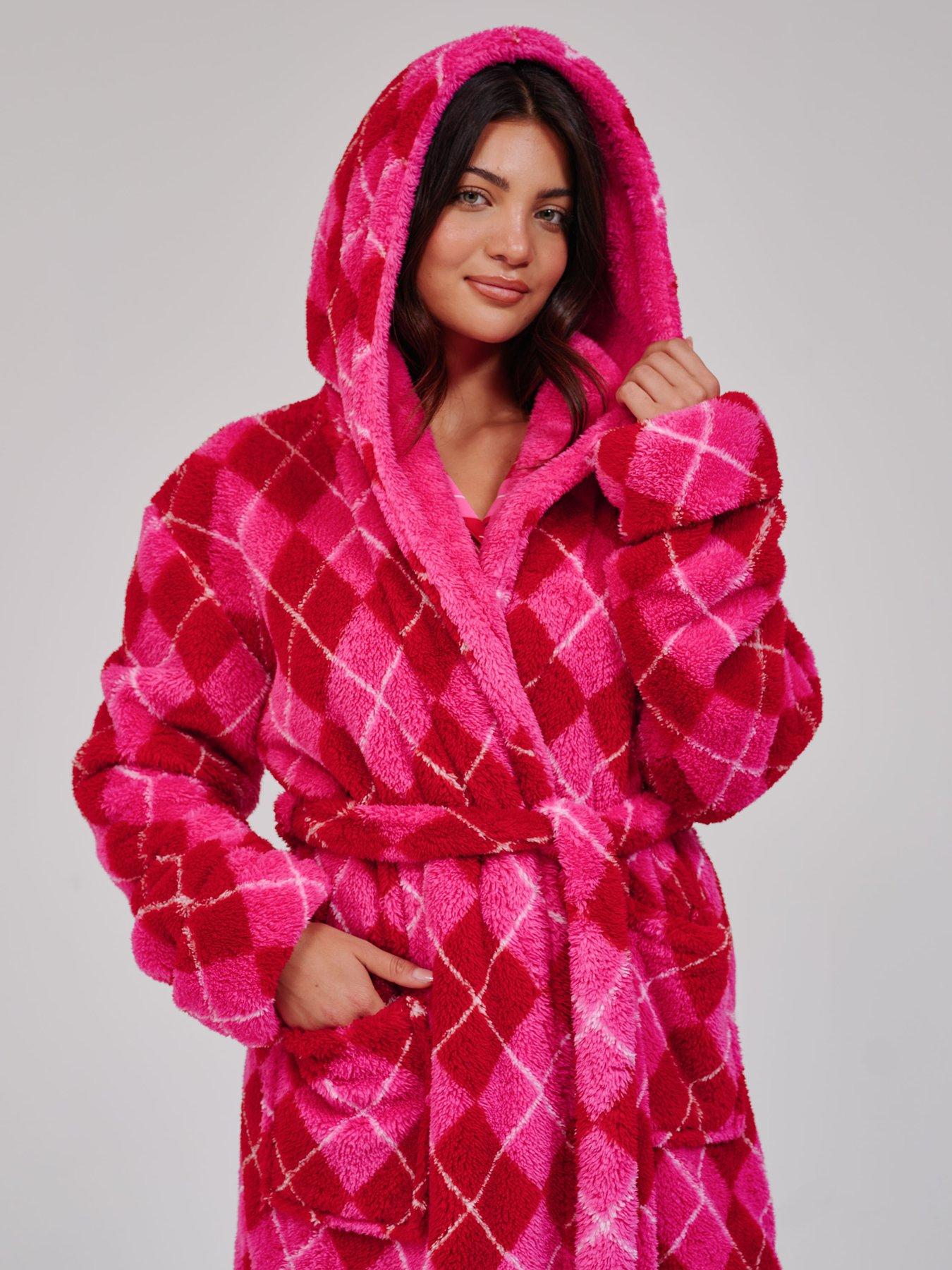 Image 4 of 5 of Loungeable Women's Sherpa Hooded Midi Dressing Gown - Pink