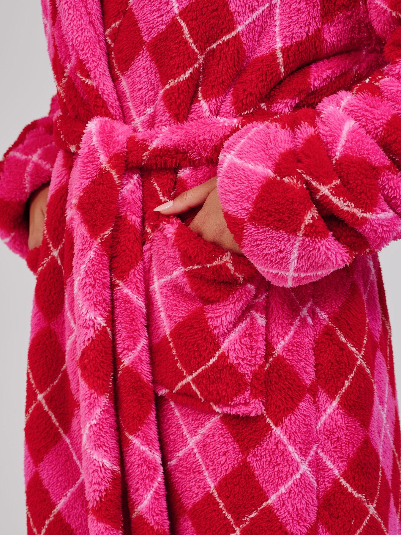 Image 5 of 5 of Loungeable Women's Sherpa Hooded Midi Dressing Gown - Pink